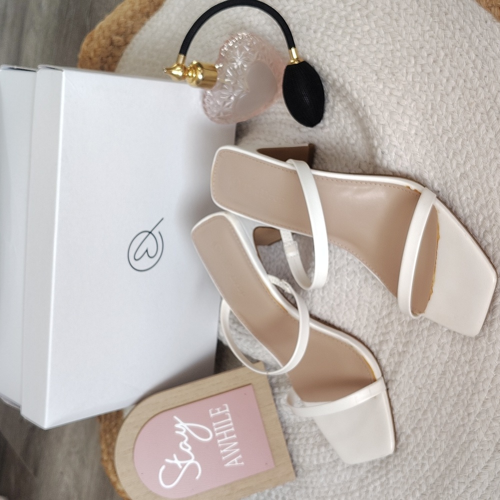 The Drop Avery Square Toe Two Strap High Heeles Sandal
